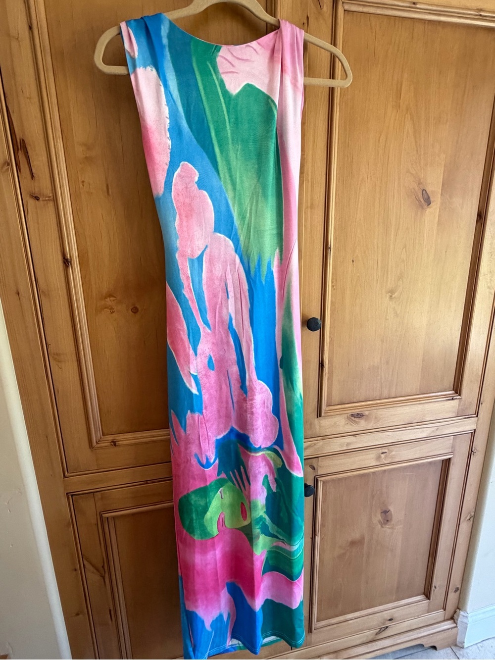 Colorful Abstract Maxi Dress - Pink, Blue & Green